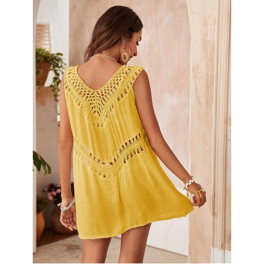 Summer cut-out swimsuit cover-up (yellow) - Picture 4 of 5